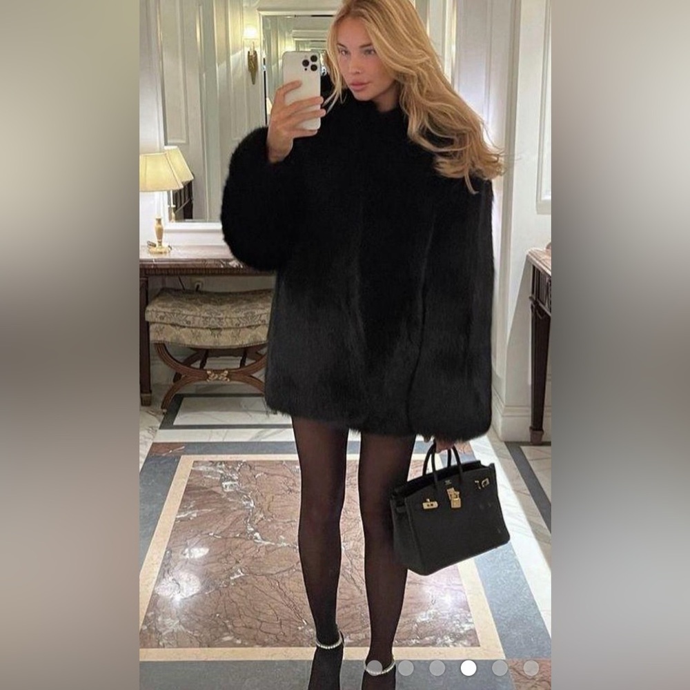 IB Collection Luxurious Black Faux Fur Jacket in Black and Brown size large